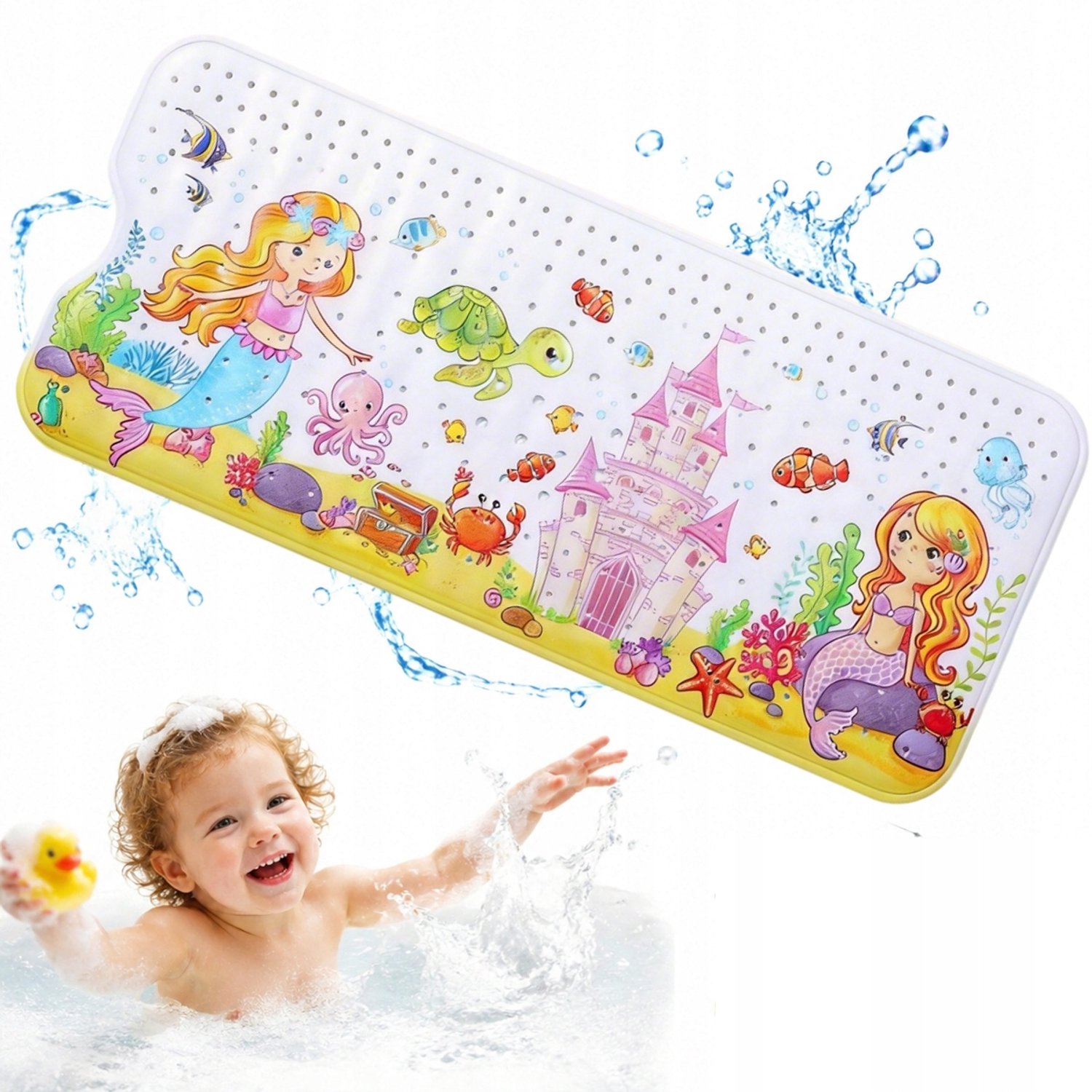 Antislip Badmat voor Kinderen, Douchemat met Zuignappen, 100x40cm