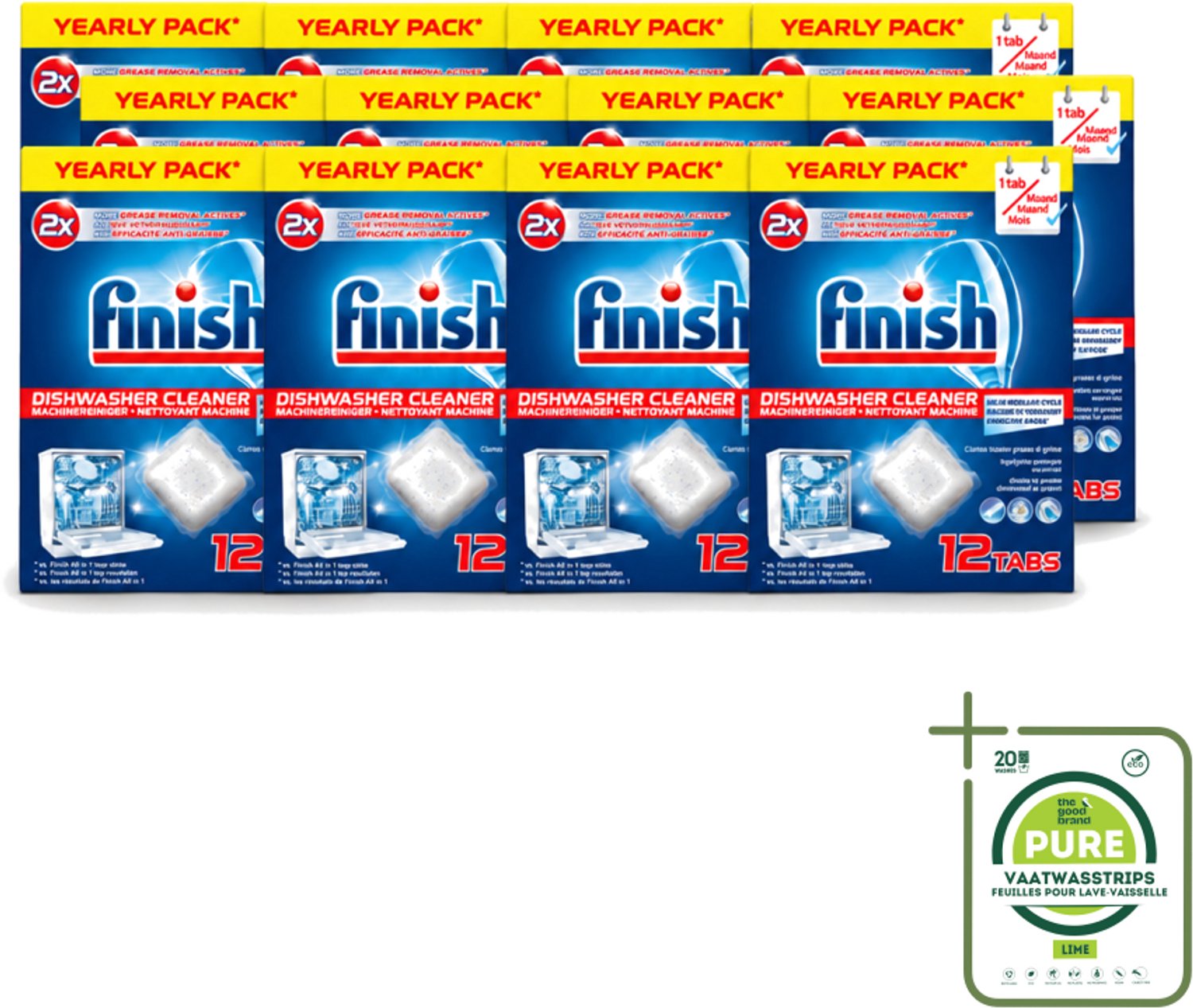 12 x Finish - Vaatwasmachinereiniger - Anti-Vet & Anti-Vuil - 12 Tabletten - Grootverpakking - Vaatwasstrips - Vaatwasmachinereiniger - Vet En Vuil Verwijderen - Vaatwasmachine Reinigen - Vaatwasmachine Onderhoud - Vaatwasmachine Schoon Houden