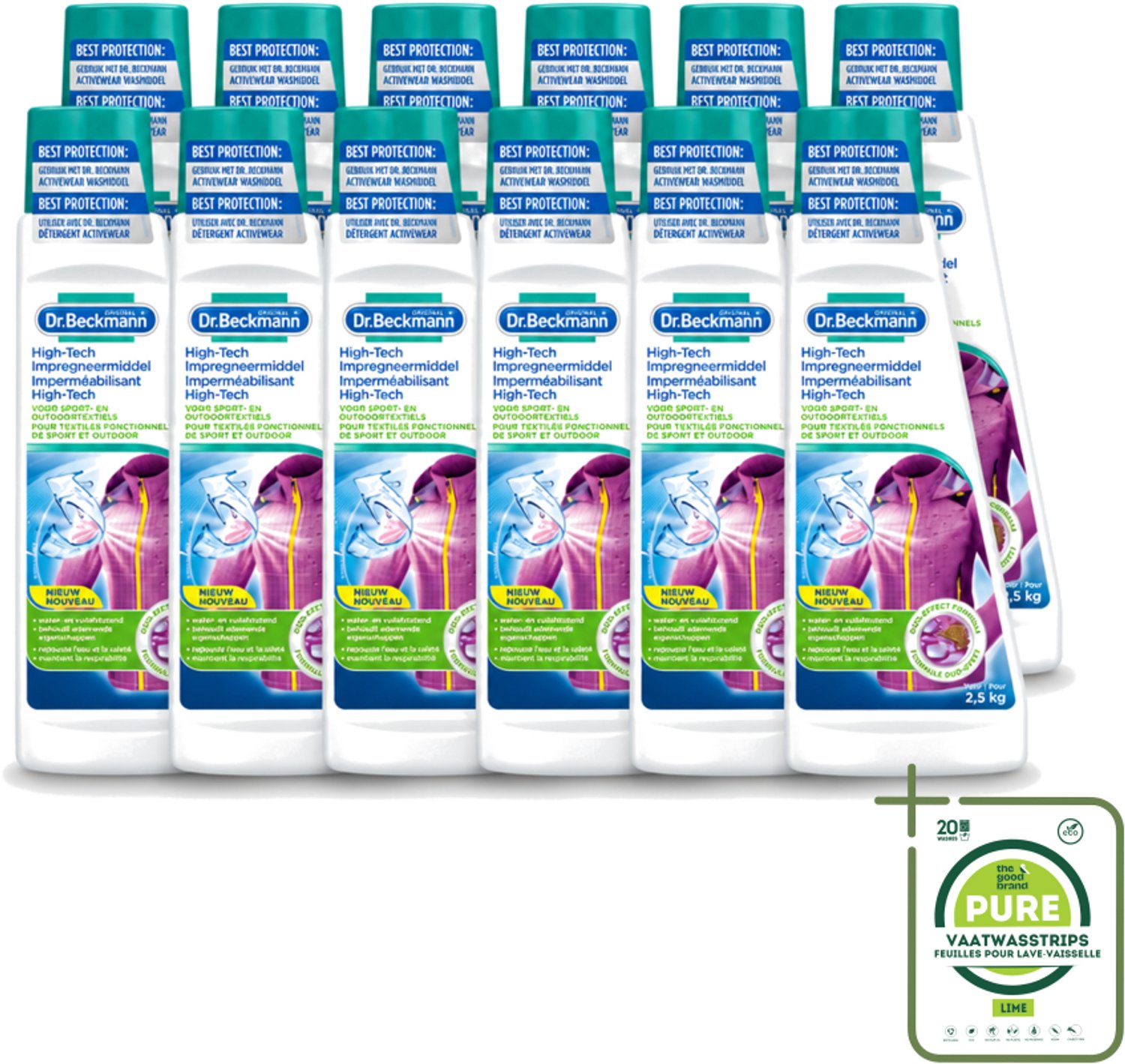 12 x Dr. Beckmann - High Tech Impregneermiddel - Sport- & Outdoorkleding - Witte en Gekleurde Was - 2.5 KG - Grootverpakking - Sportkleding Beschermen - Waterafstotend Middel - Vuilafstotend Middel - Impregneermiddel Sportkleding - Kleding Beschermen