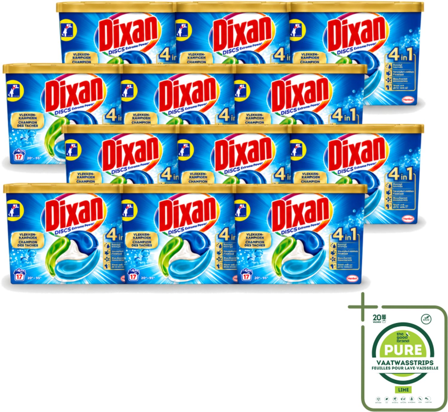 12 x Dixan Discs - Wasmiddelcapsules en Vlekverwijderaar - Extreme Power - Witte, Gekleurde & Zwarte Was - 17 Wasbeurten - Grootverpakking - Vaatwasstrips - Wasmiddelcapsules - Vlekverwijderaar - Wasmiddel - Wasbeurt - Wasmachine
