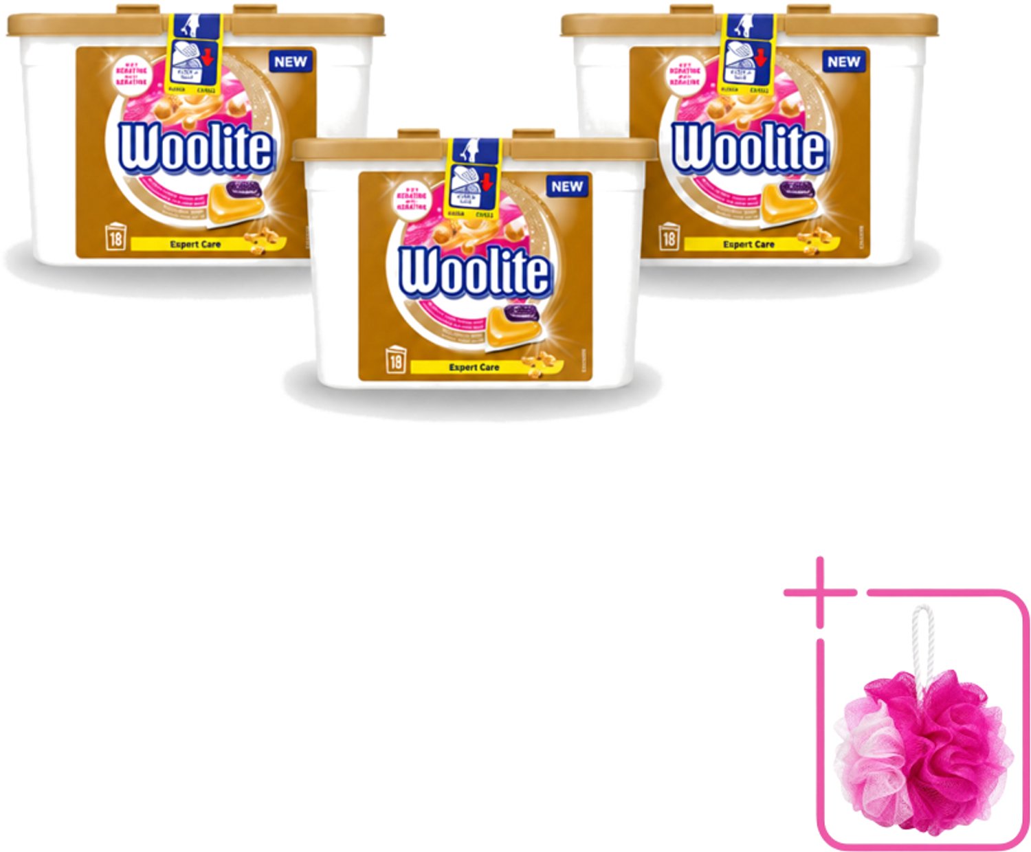 3 x Woolite Expert Care - Wasmiddelcapsules - Met Keratine - Delicate Was - 18 Wasbeurten - Bulkverpakking - Delicate was - Douchemop - Keratine wasmiddel