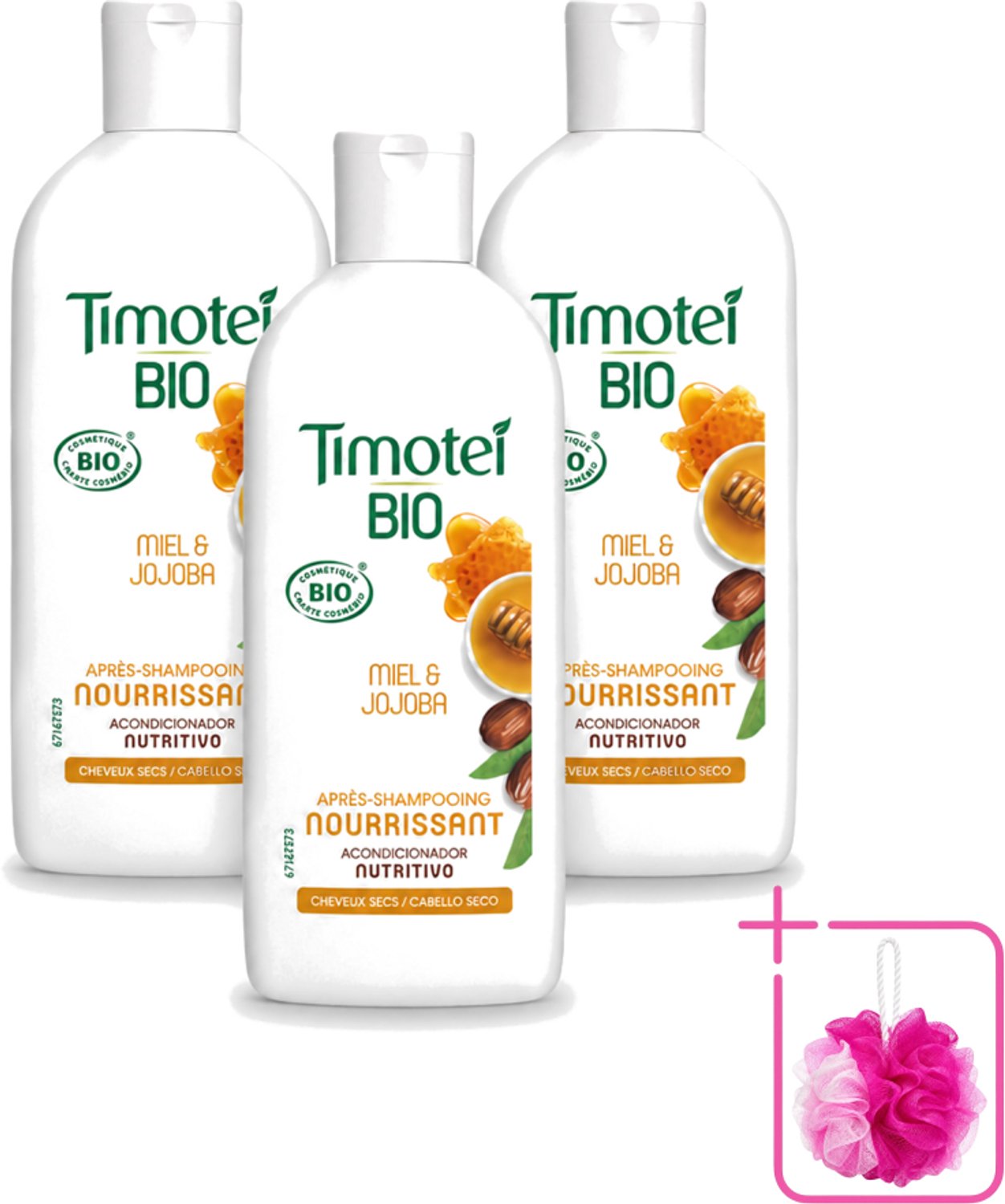3 x Timotei - Crèmespoeling - Honing & Jojoba - Biologisch - Droog Haar & Droge Hoofdhuid - 250 ml - Bulkverpakking - Crèmespoeling - Douchemop - Droog haar