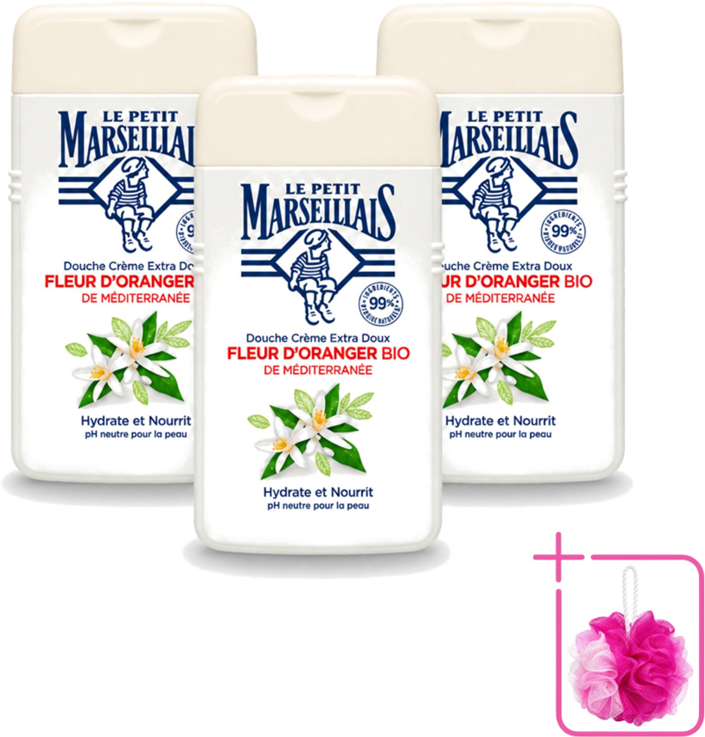 3 x Le Petit Marseillais - Douchecrème - Oranjebloesem - Hydraterend - 250ml - Bulkverpakking - Douchecrème - Douchemop - Hydraterende douchecrème