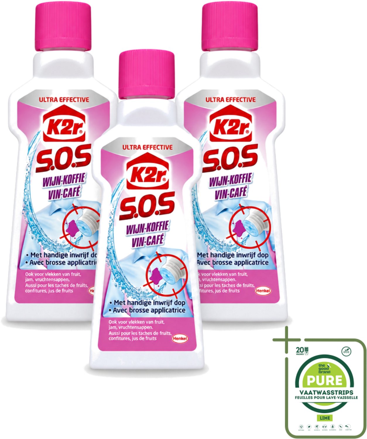 3 x K2R - SOS Vlekverwijderaar - Wijn & Koffie - 50ml - Grootverpakking - Vaatwasstrips - Wijnvlek Verwijderen - Koffievlek Verwijderen - Textiel Reinigen - Vlekverwijderaar - Vlekken Op Textiel