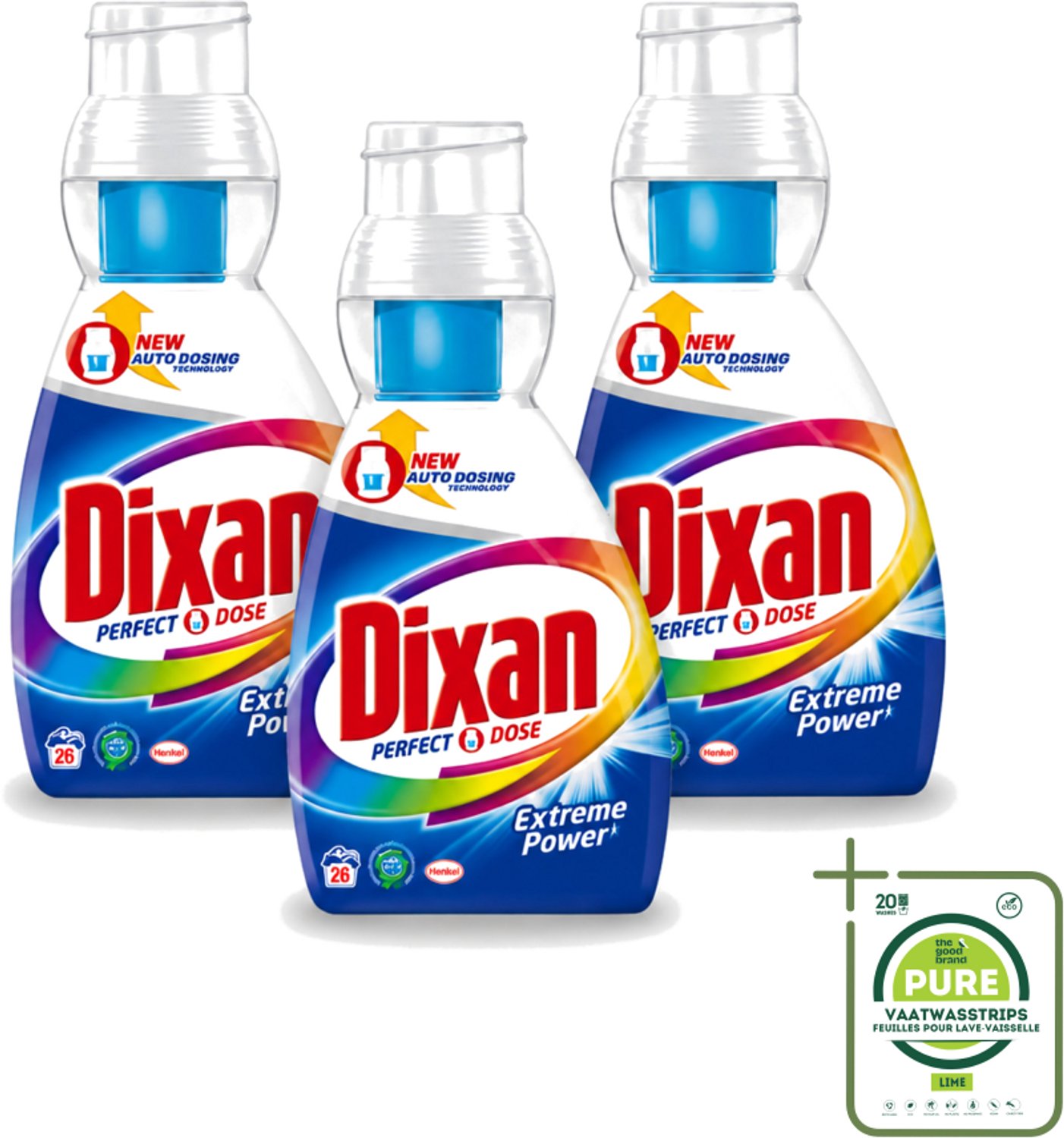 3 x Dixan Perfect Dose - Vlekkenkampioen - Extreme Power - Witte, Gekleurde & Zwarte Was - 26 Wasbeurten - Grootverpakking - Vaatwasstrips - Wasmiddel - Vlekkenverwijdering - Witte Was - Gekleurde Was - Zwarte Was