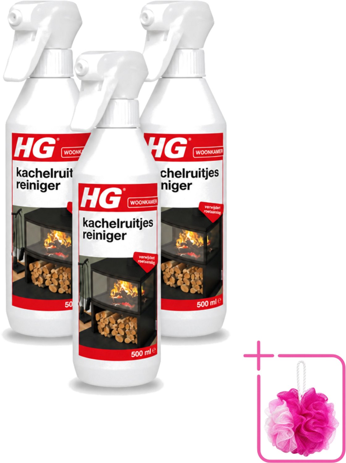 3 x HG - Kachelruitjesreiniger - Verwijdert Roetaanslag - 500 ml - Bulkverpakking - Kachelruiten reinigen - Roet verwijderen