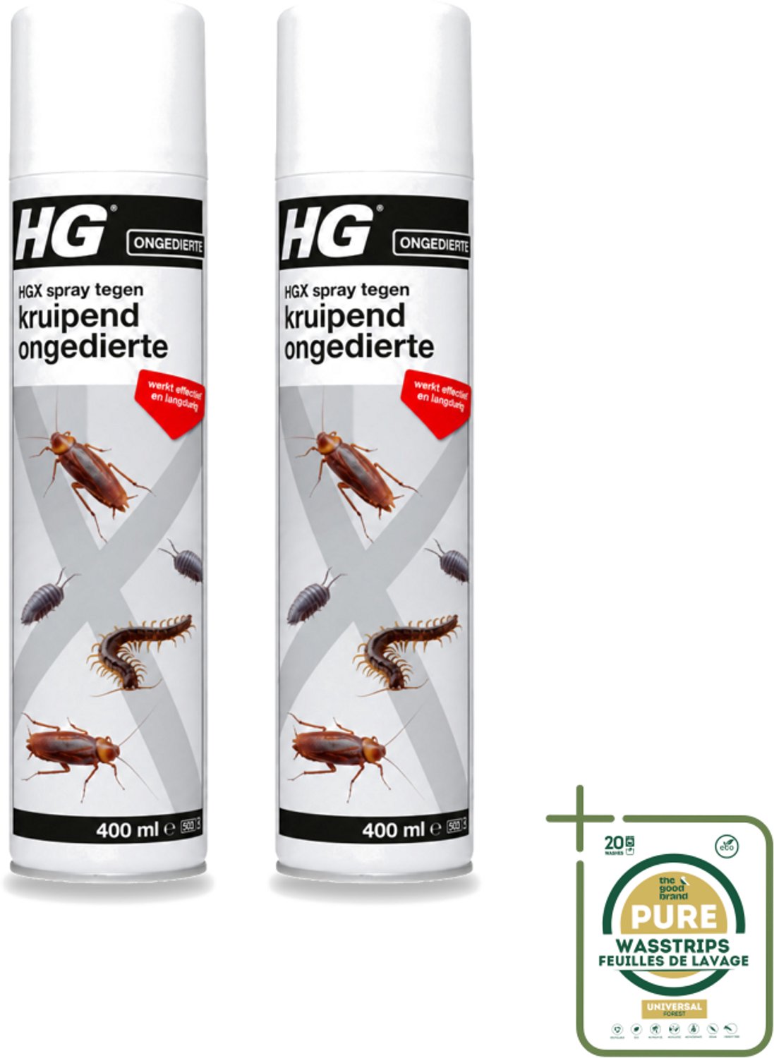 2 x HG X - Spray tegen Kruipend Ongedierte - Effectieve Bestrijding - 400 ml - Wasstrips - Kruipend Ongedierte Bestrijding - Mieren Bestrijding - Kakkerlak Bestrijding - Tapijtkever Larven Bestrijding - Pissebed Bestrijding