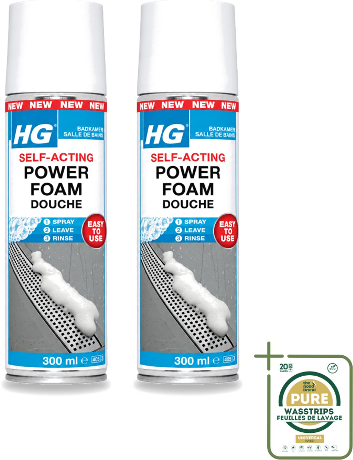 2 x HG - Badkamer - Badkamerreiniger - Power Foam Douche - Zelf-Activerend - 300 ml - Wasstrips - Badkamerreiniger - Schuimreiniger - Zelf-activerend Schuim - Douche Reinigen - Kalkaanslag Verwijderen