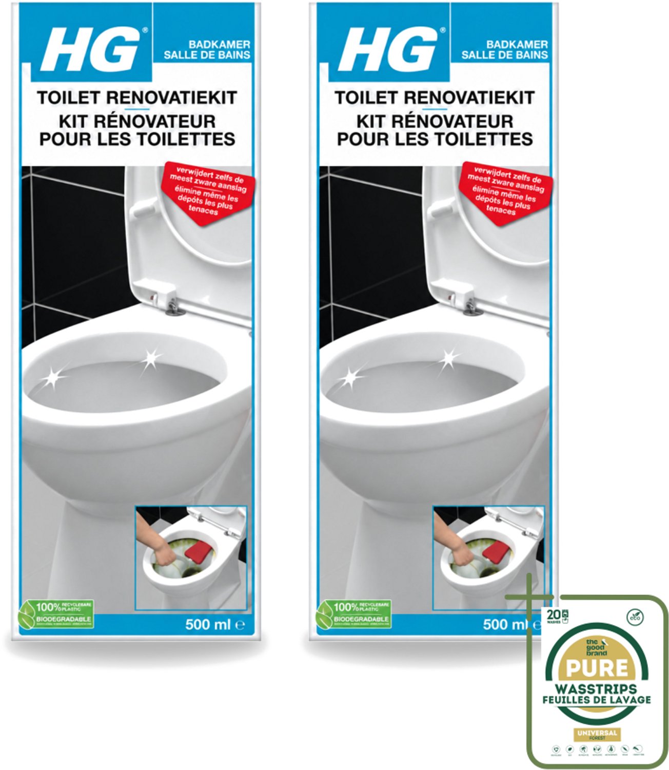 2 x HG - Badkamer - Toilet Renovatiekit - Verwijdert De Meest Zware Uitslag - 500 ml - Wasstrips - Toilet Renovatie - Toilet Reinigen - Aanslag Verwijderen - Kalk Verwijderen - Urinesteen Verwijderen