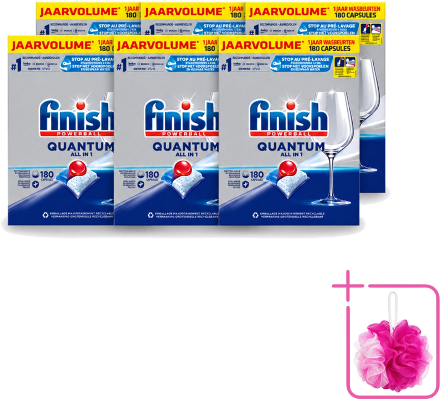 6 x Finish Powerball - Quantum All in 1 - Vaatwastabletten - 180 Tabletten - Bulkverpakking - Vaatwassen - Douchemop - Vaatwastabletten