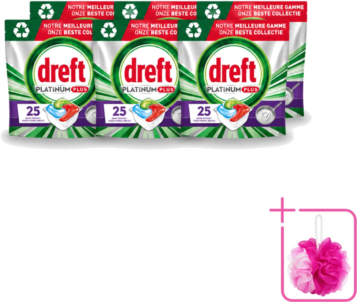 6 x Dreft Platinum Plus - Vaatwascapsules - Deep Clean Boosted - Fresh Herbal Breeze - 25 Afwasbeurten - Bulkverpakking - Vaatwassen - Vaatwasmiddel