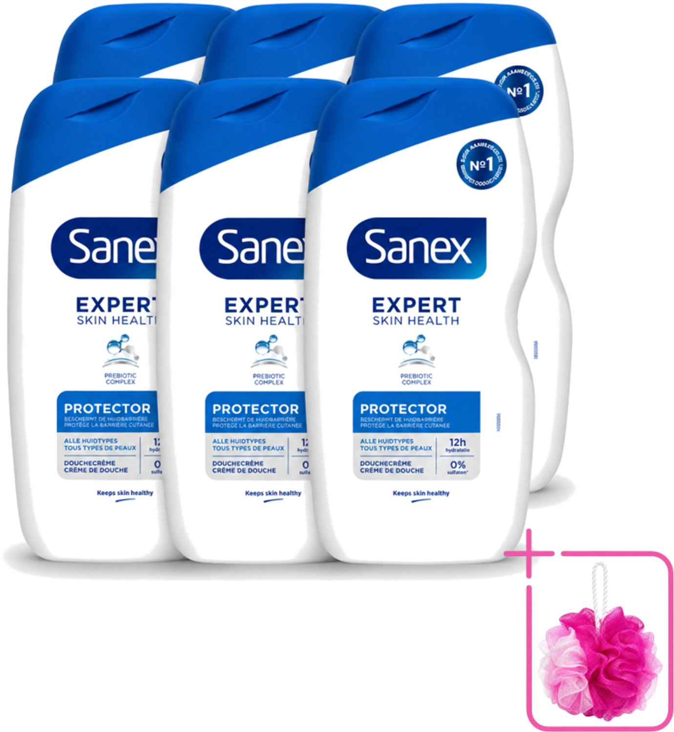 6 x Sanex - Deskundige Huidgezondheid - Douchecrème - Beschermend - Alle Huidtypes - 400 ml - Bulkverpakking - Huidbeschermende douchecrème - Douchemop - Huidversterkende douchecrème