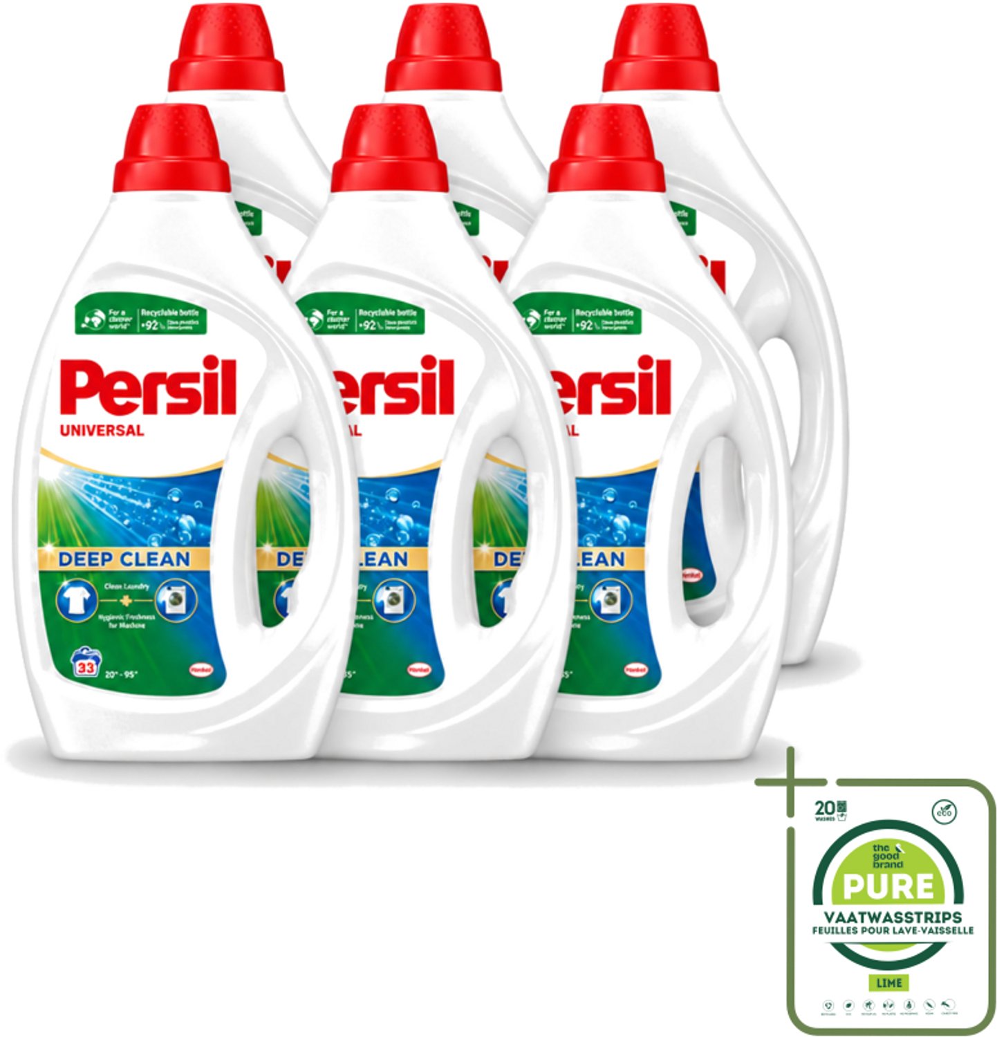 6 x Persil Universal - Vloeibaar Wasmiddel - Witte en Gekleurde Was - 33 Wasbeurten - Grootverpakking - Vaatwasstrips - Persil Universal Gel - Wasmiddel - Vlekverwijdering - Frisheid - Wasmachine