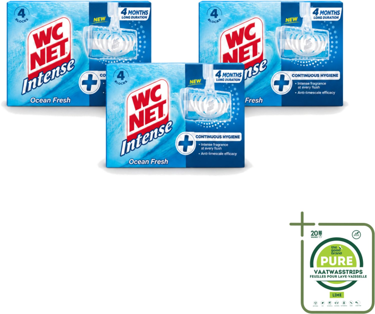 3 x WC Net - Toiletblok - Ocean Fresh - 4 Blokjes - Grootverpakking - Vaatwasstrips - Toiletblok - Zuurstof - Oceaangeur - Kalkaanslag - Hygiëne