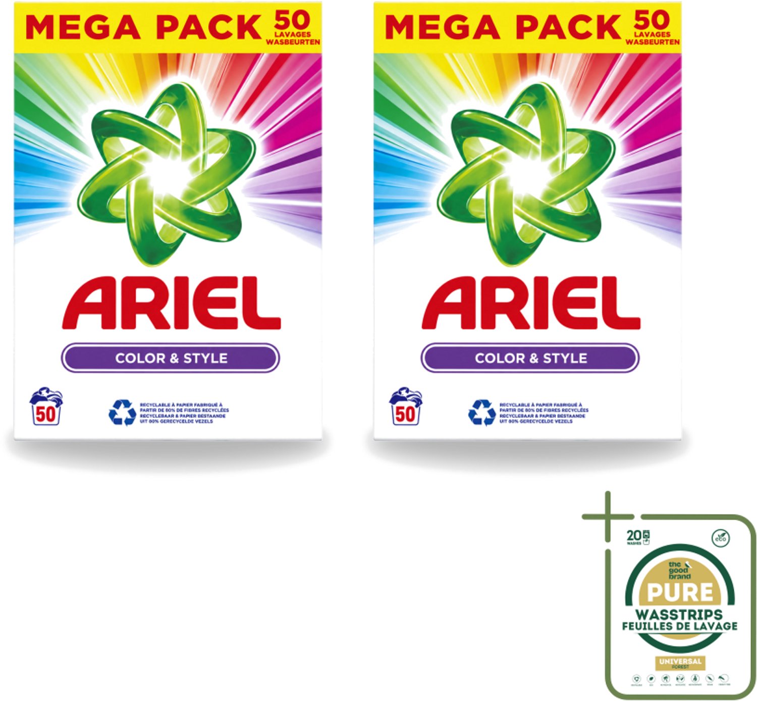 2 x Ariel Color & Style - Waspoeder - Gekleurde Was - 50 Wasbeurten - Wasstrips - Kleurverzorging - Waspoeder - Wasmachine - Energiebesparing - Frisheid