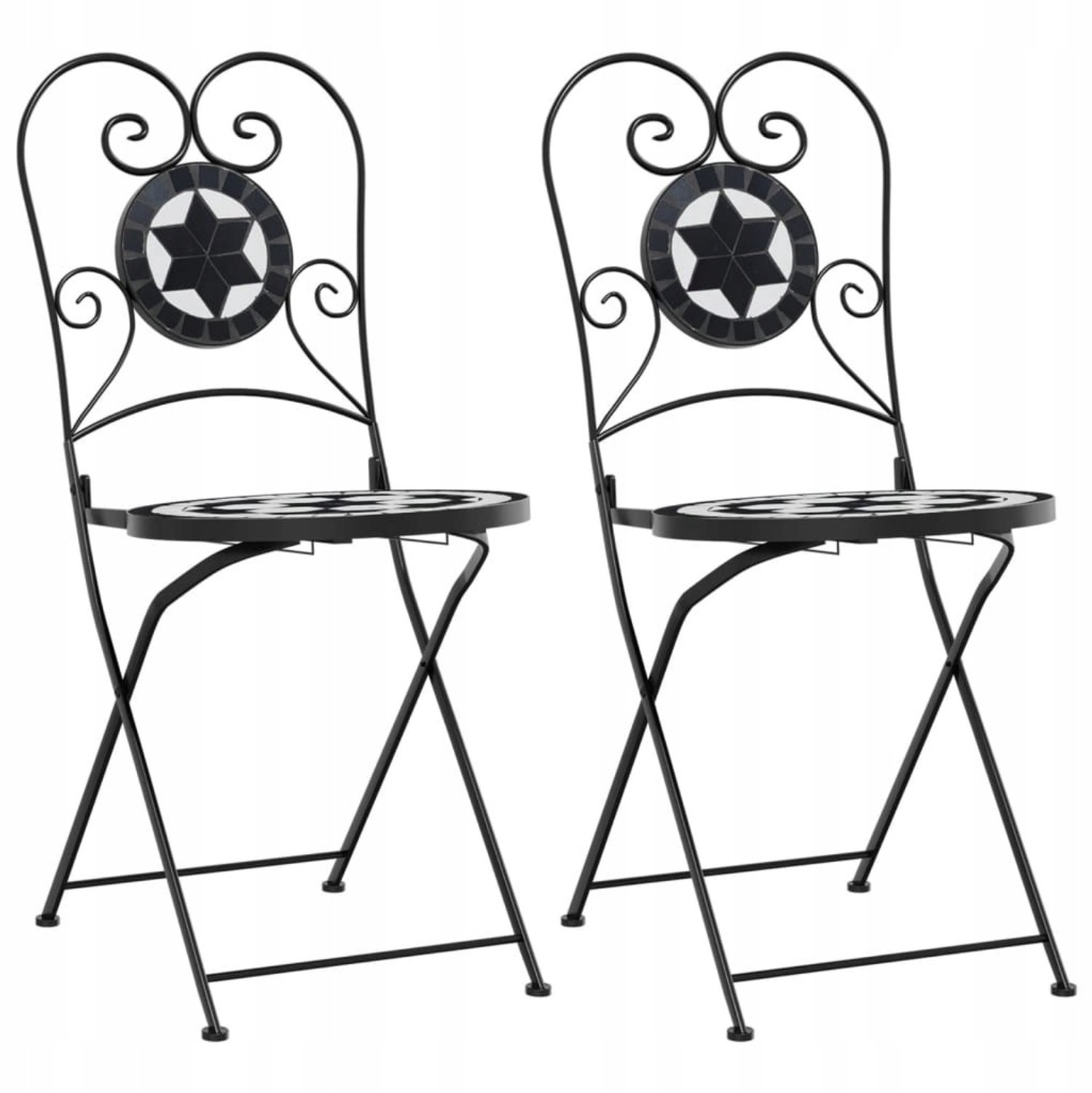 2x Bistro Tuinstoelen Keramiek Zwart/Wit - Opvouwbaar