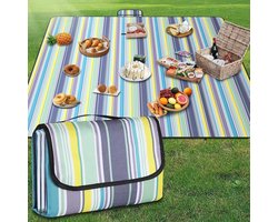 GUSUWU Picknickdeken, waterdicht, strandtapijt, picknickmat, wasbaar, lichtgewicht, met handgreep, blauwe verticale - ShopVlot