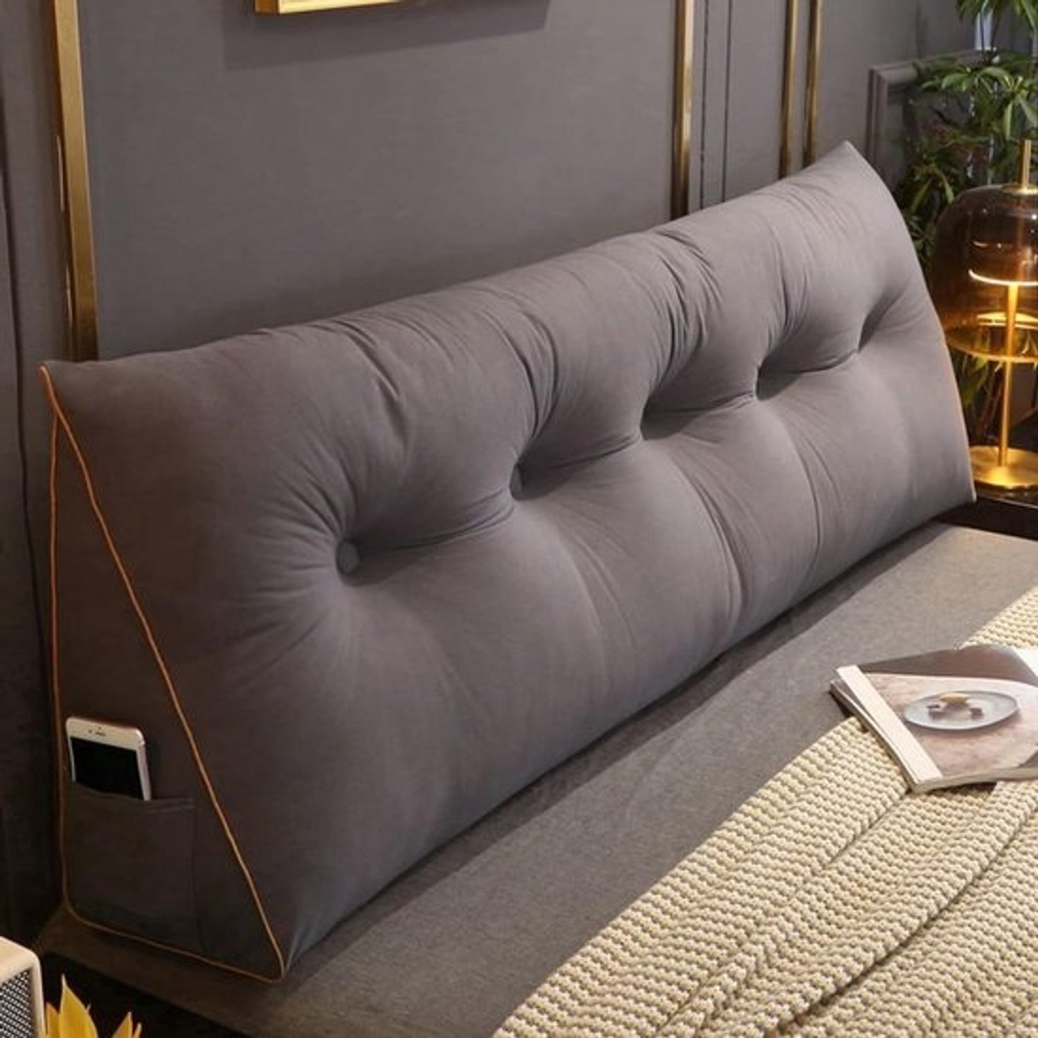 Headboard Reading Cushions Triangular Backrest Cushion Cushion Back Cushion Sleeping Backrest Support Pillow Reading Pillow Double Bedside Triangle Pillow, 120x50x20cm, Dark Grey