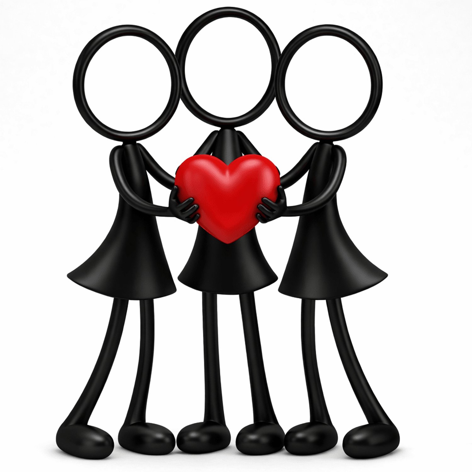 Stickyman BFF Trio - 3 vriendinnen - zwart-rood - 20 cm hoog