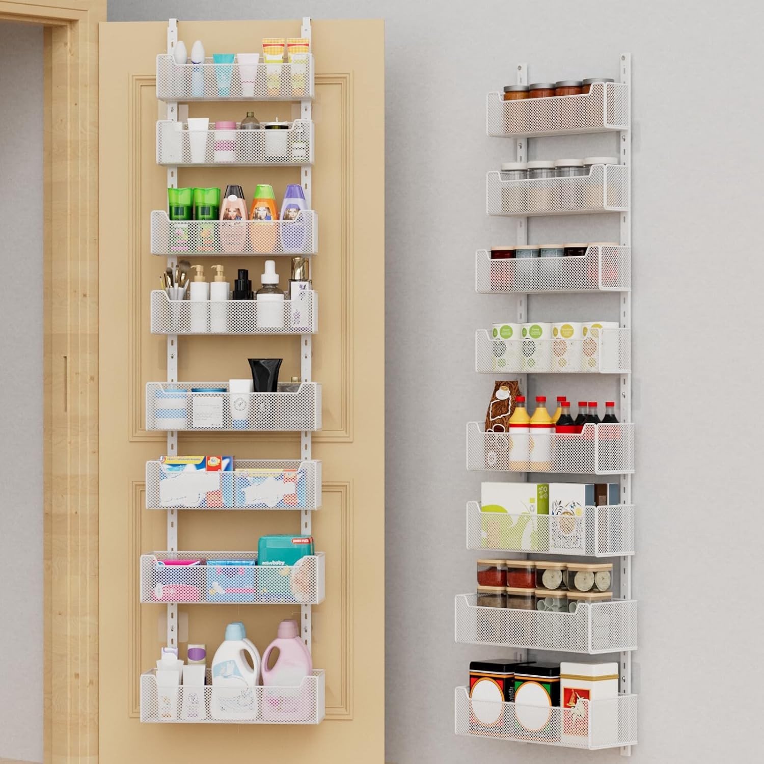 Deur Organizer - Wit - Metalen Hangend - Met 8 Verstelbare Manden - Voor Slaapkamer, Badkamer, Keuken