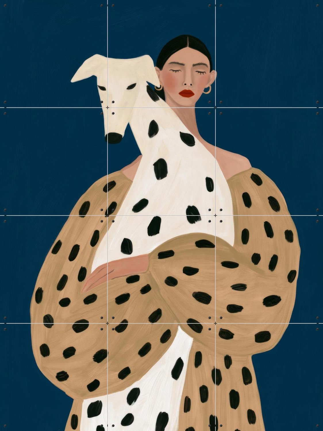IXXI Spotted Serenity, Atelier Pommeline - 60 x 80 cm - Grote wanddecoratie en posters - Illustraties, Cartoonesk, Modern, Woonkamer, Gang Beige / Blauw