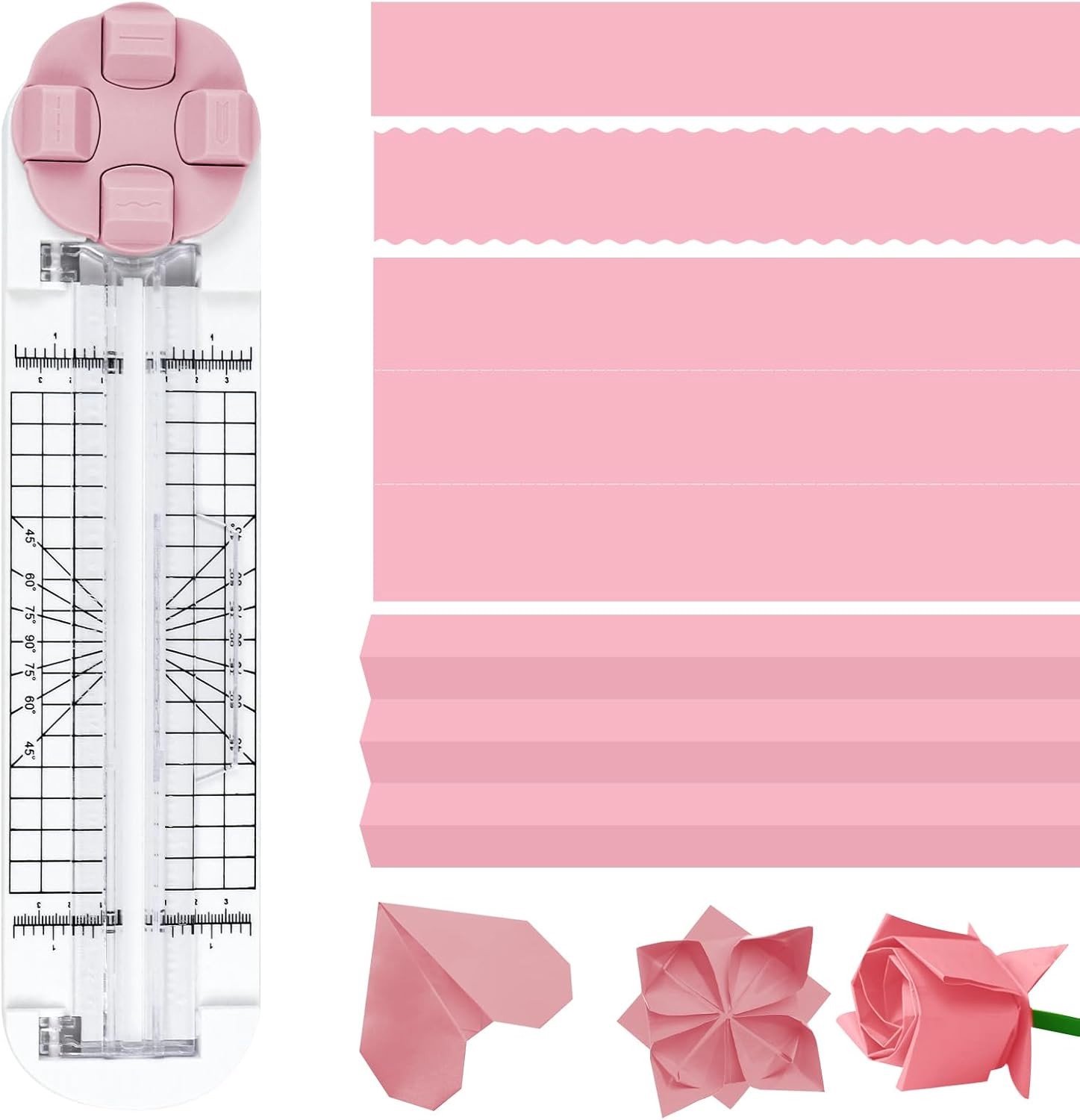 4-in-1 Papier Snijder en Briefopener met Beschermende Liniaal voor Scrapbooking en Kantoorwerk, Roze