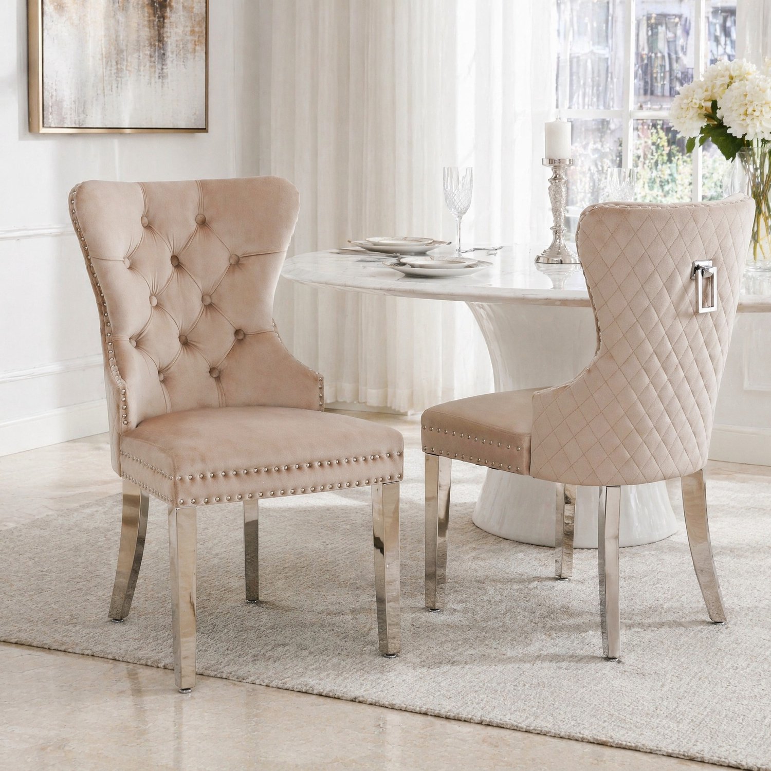 CHICFURN Eetkamerstoel - Set van 2 - Gecapitonneerd - Beige