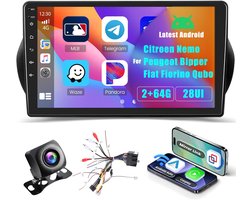 (2G + 64G) Autoradio Android 13 voor Citroen Nemo/Peugeot Bipper/Fiat Fiorino Qubo 10,1 inch touchscreen met Draadloos Handsfree FM RDS Radio