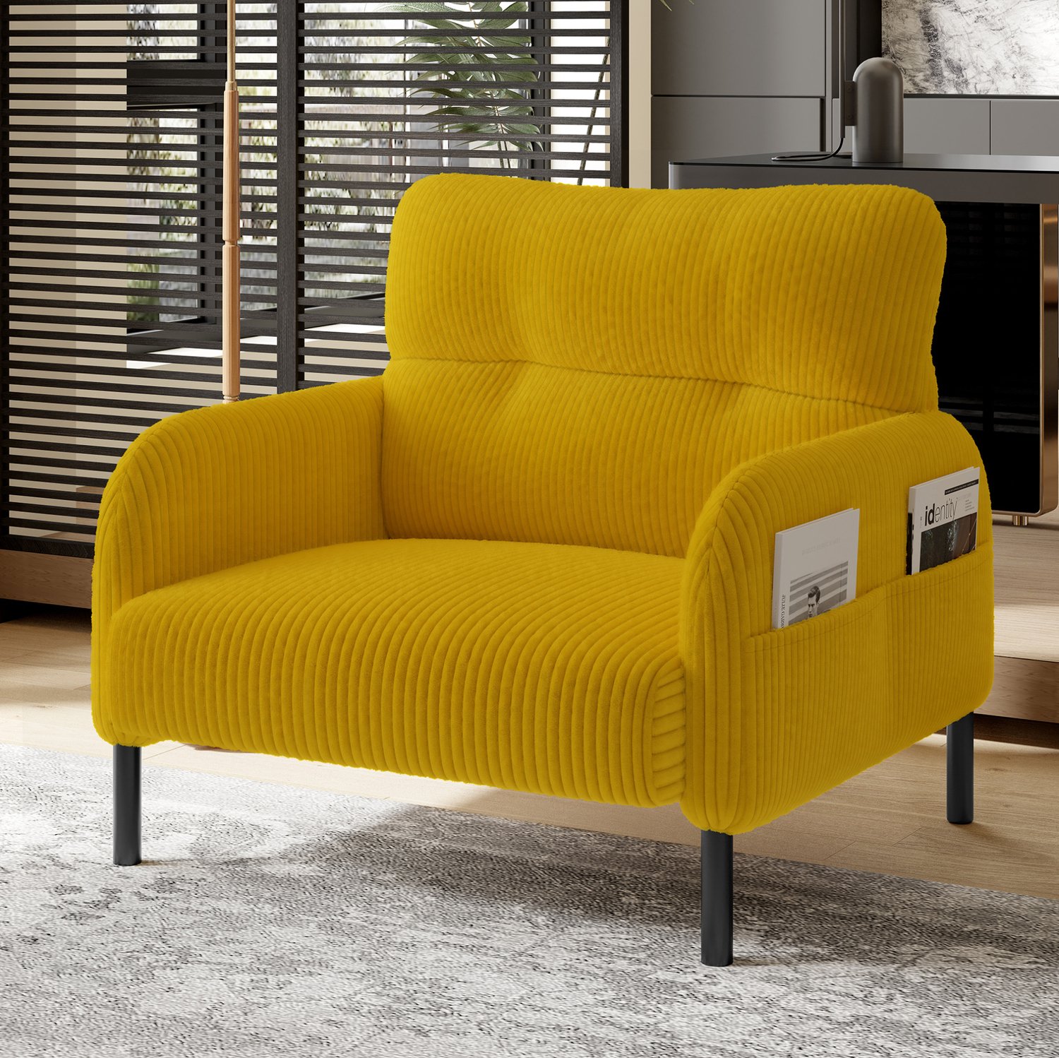 CHICFURN Fauteuil - diepe zitting - metalen poten - geel