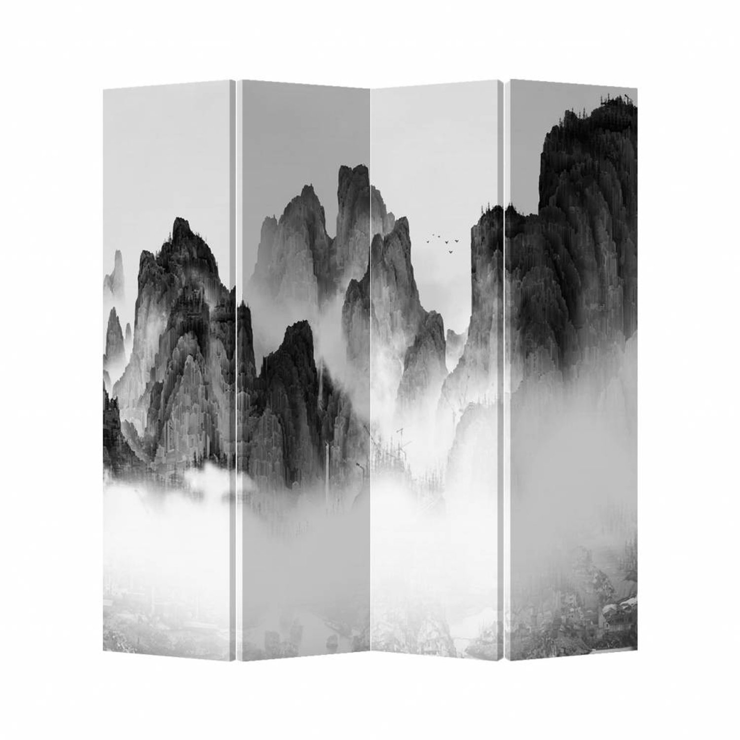 Fine Asianliving Kamerscherm Scheidingswand B160xH180cm 4 Panelen Mountains Canvas Dubbelzijdig multi