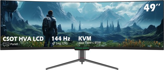 49-inch Titan Army C49SHC CSOT HVA gaming monitor met 144Hz en 65W Type-C.