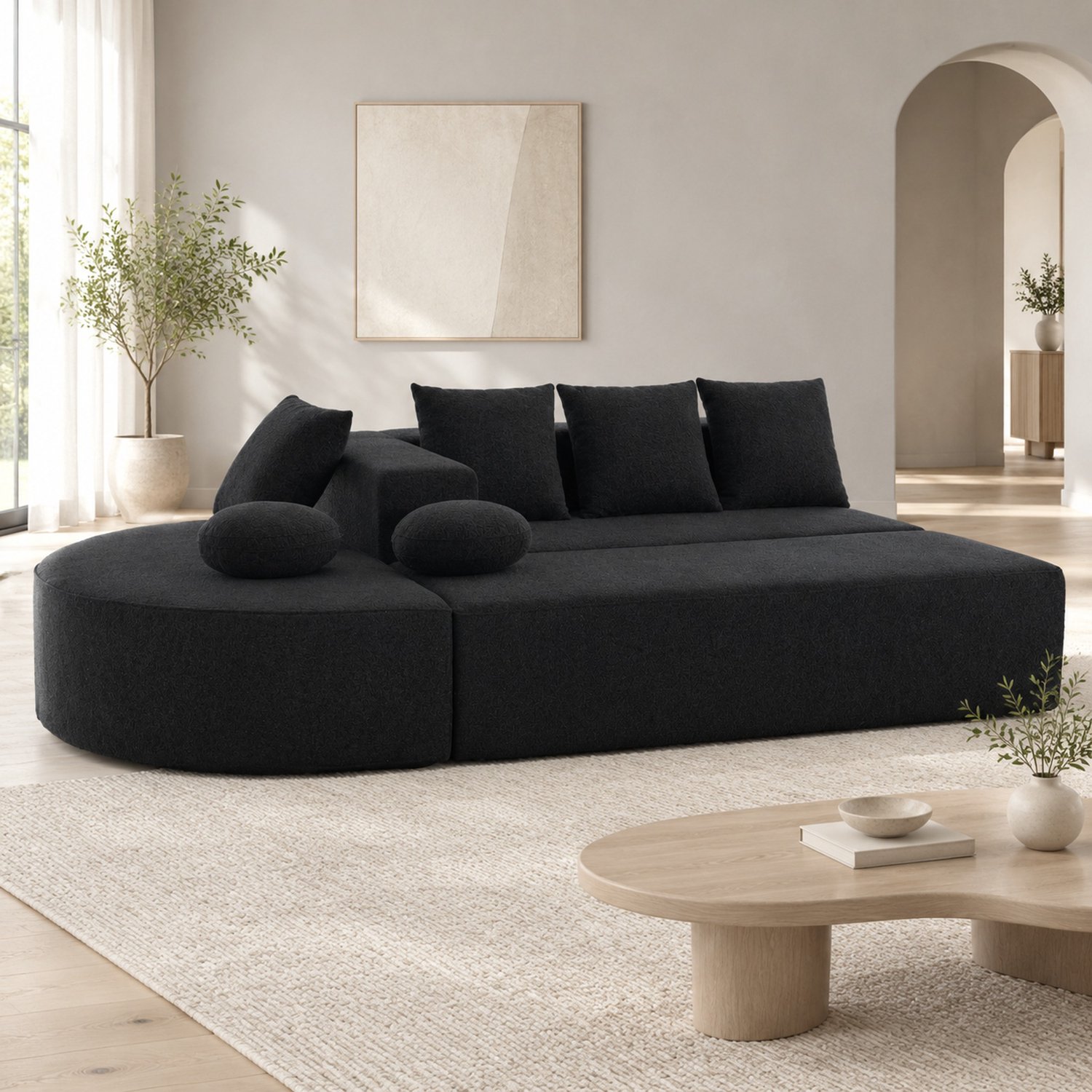 WUVRIE Modulaire 5-zits slaapbank 263x171 cm - Chenille en schuimvulling - Zwart