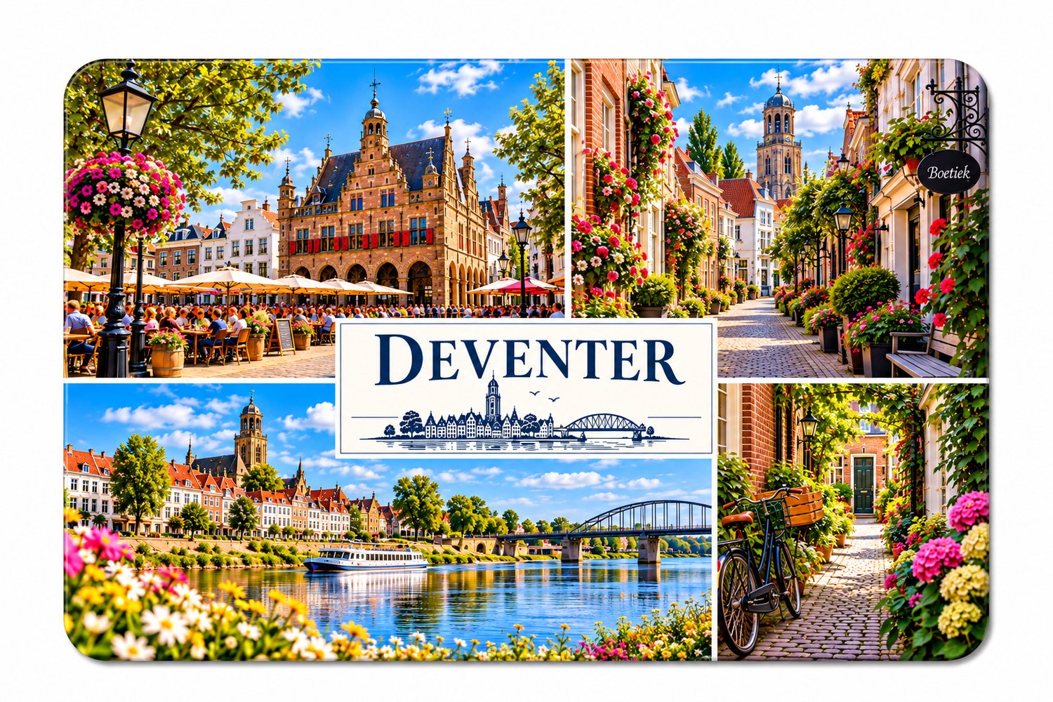 Koelkastmagneet MDF Deventer 9 x 7 cm – Rechthoekige souvenir magneet met fotocollage