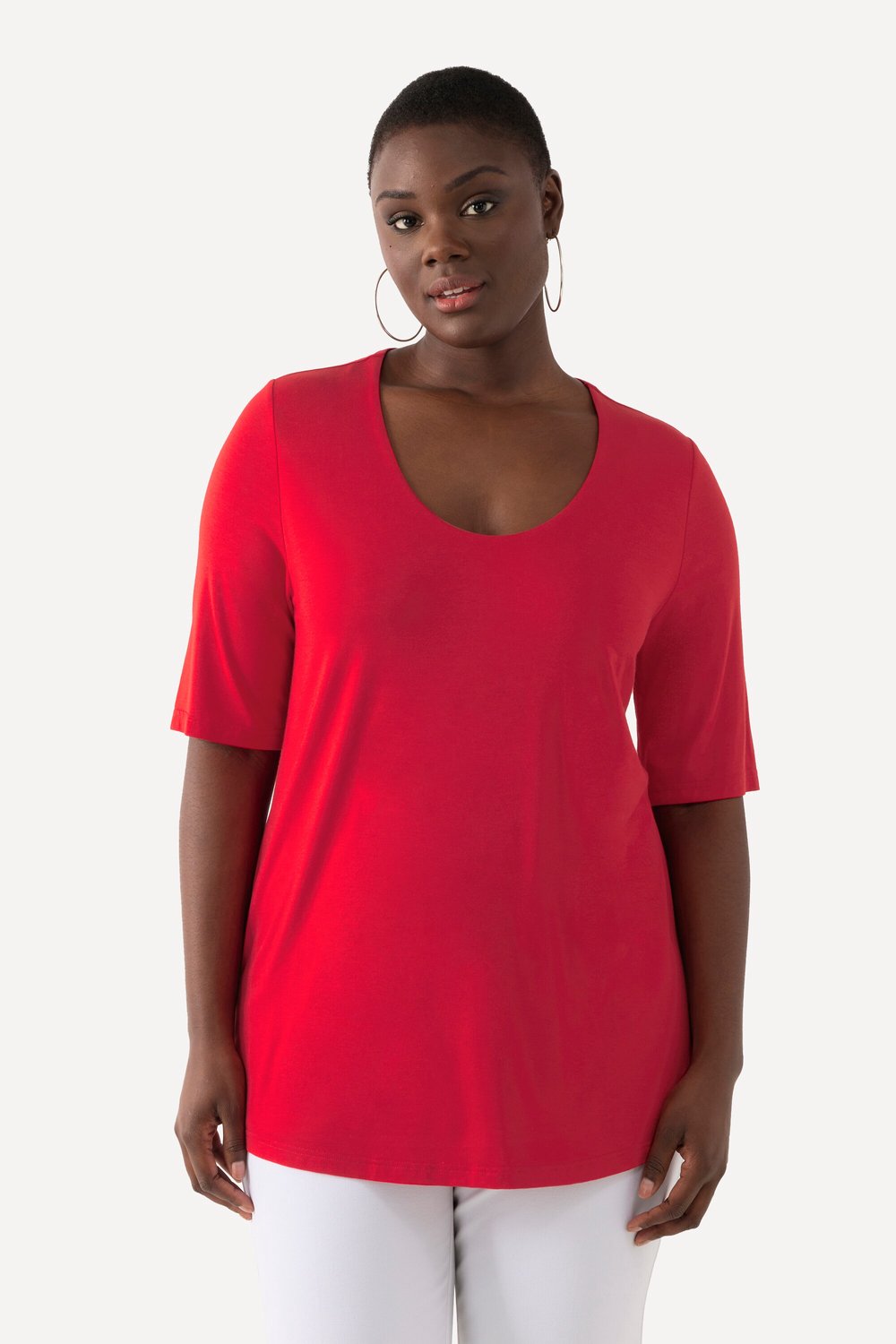 Ulla Popken - Dames - shirt korte mouwen dubbele laag - Salsa - Maat 46+