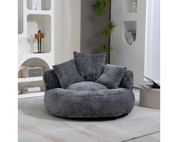 WUVRIE - Zitzakstoel 108x108x52 cm - Hoge rugleuning, armleuningen en 3 kussens - Grijs
