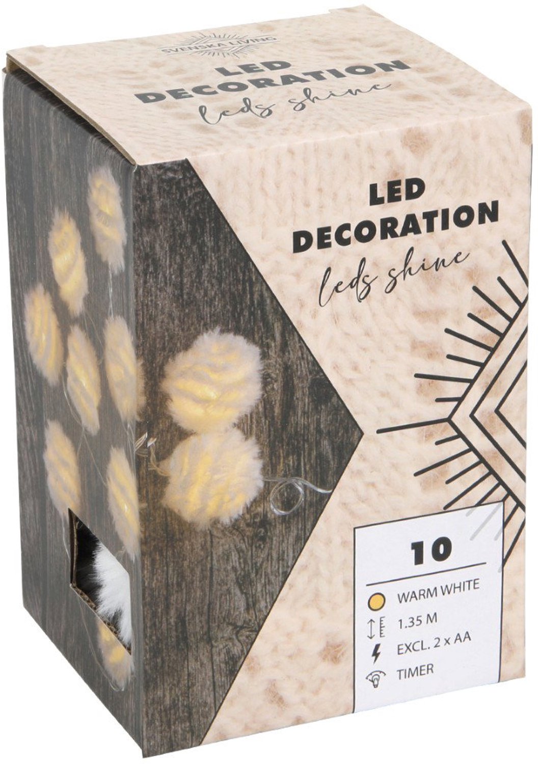 Verlichting 10x pompom veren 15 cm LED 2xAA timer HIT