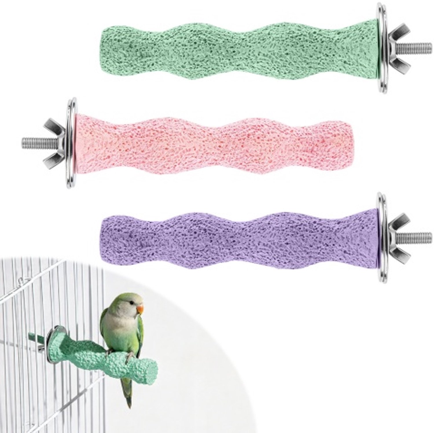 Snavelslijpsteen vogel,Slijpstok nagels&snavel,Paars,groen,roze,3pcs