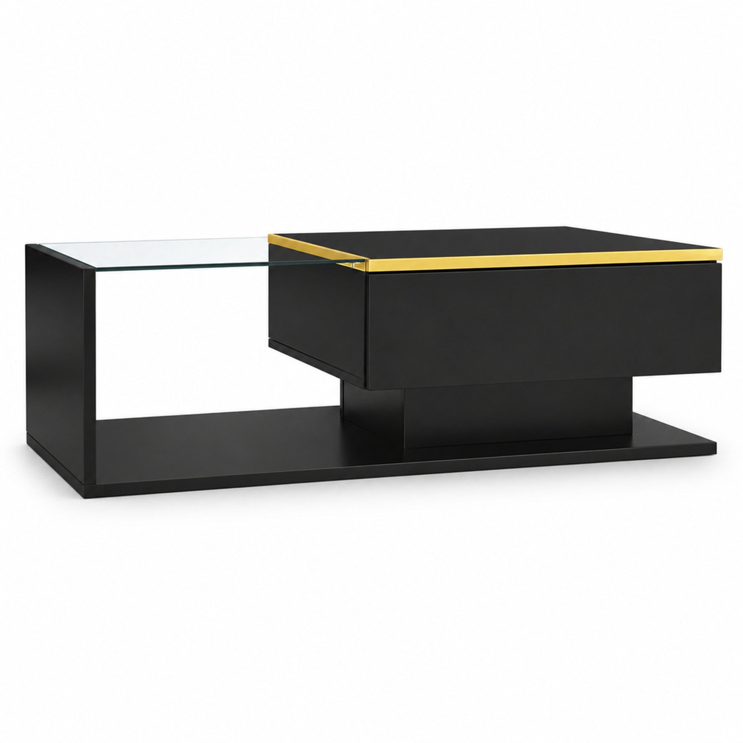 LONG DRAGON – Salontafel – Gehard glazen blad en ledverlichting met appbediening – Zwart – 100 × 50 × 32,5 cm