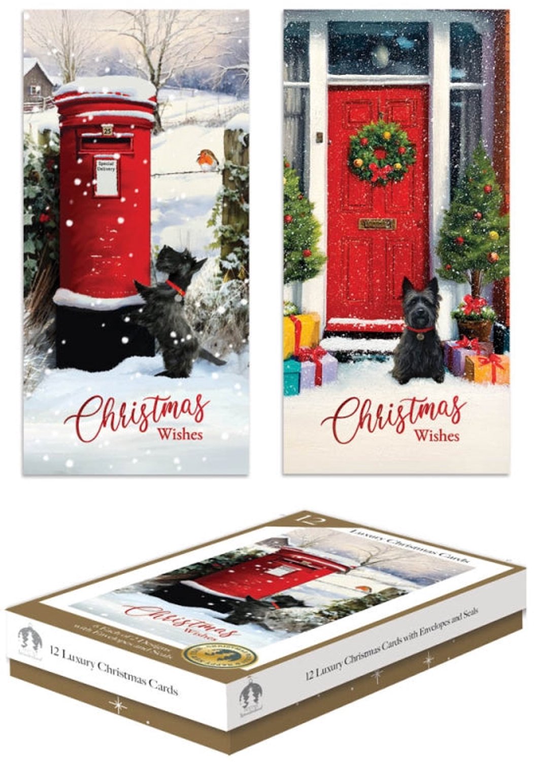12 Luxe Kerstkaarten Smal Postbox & Door