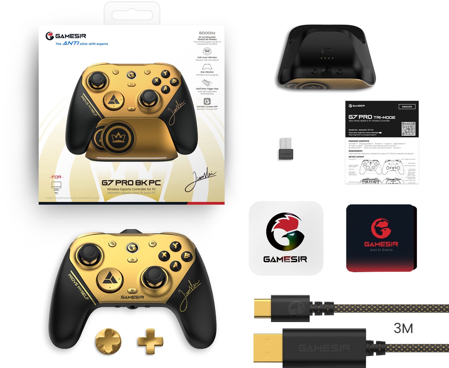 GameSir G7 Pro 8K - PC-Controller - Draadloos - 8000 Hz - TMR Gen-2 Sticks - Bluetooth - Zwart/Goud – foto 6