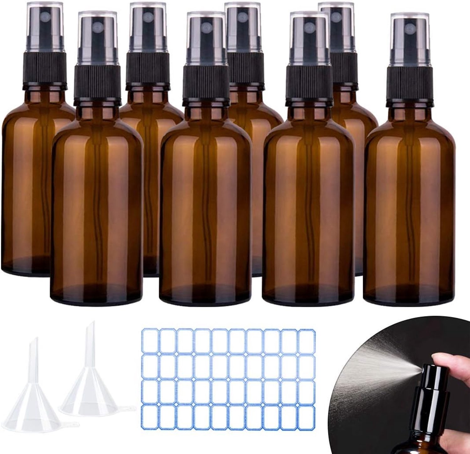 Sprayflessen set 8 stuks - Bruine glazen flessen - 100 ml - Ideaal voor cosmetica - ShopVlot