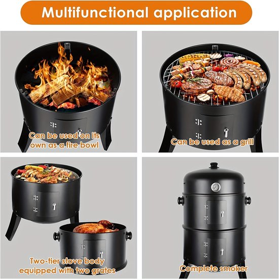 Mura Logistiek Barbecue - Grill - Vuurkorf - Houtskool Bbq - Rookoven - Smoker - Inc. Waterbak - Thermometer - 2 Grillroosters — afbeelding 3