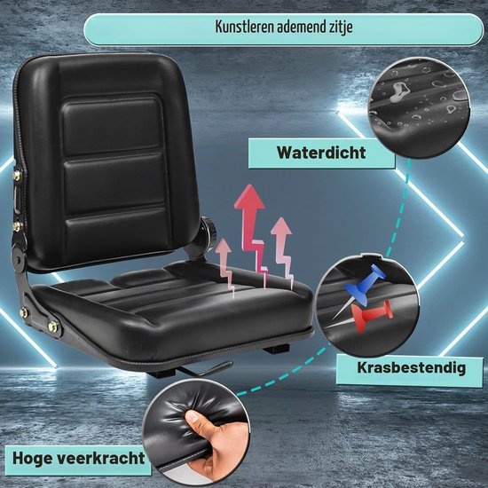 Vorkheftruck tractorstoel 40 x 40 cm - kunstleer - verstelbare rugleuning - comfortabel voor landbouwvoertuigen - m-winkel — afbeelding 2