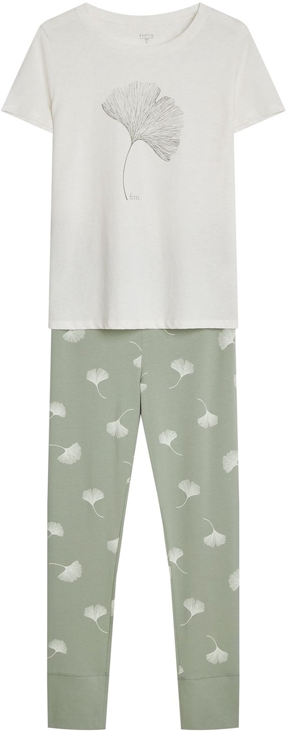 ESOTIQ Cervia - Damespyjamaset - Korte mouw - Lange broek - Katoen Crème;Lichtgroen