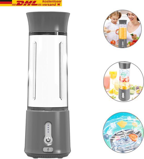 Draadloze blender to go 9 x 9 x 27 cm – USB-C, 6 RVS messen, PCTG, grijs van Maisentiel — afbeelding 4