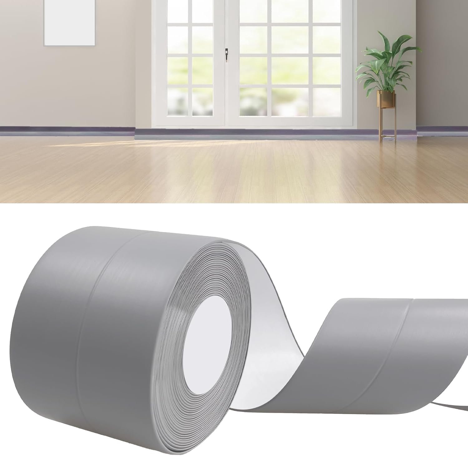Flexibele plint - zelfklevend - pvc - 19 x 19 mm - 6 m - grijs - flexibel - zelfklevend - waterdicht - voor keuken en badkamer
