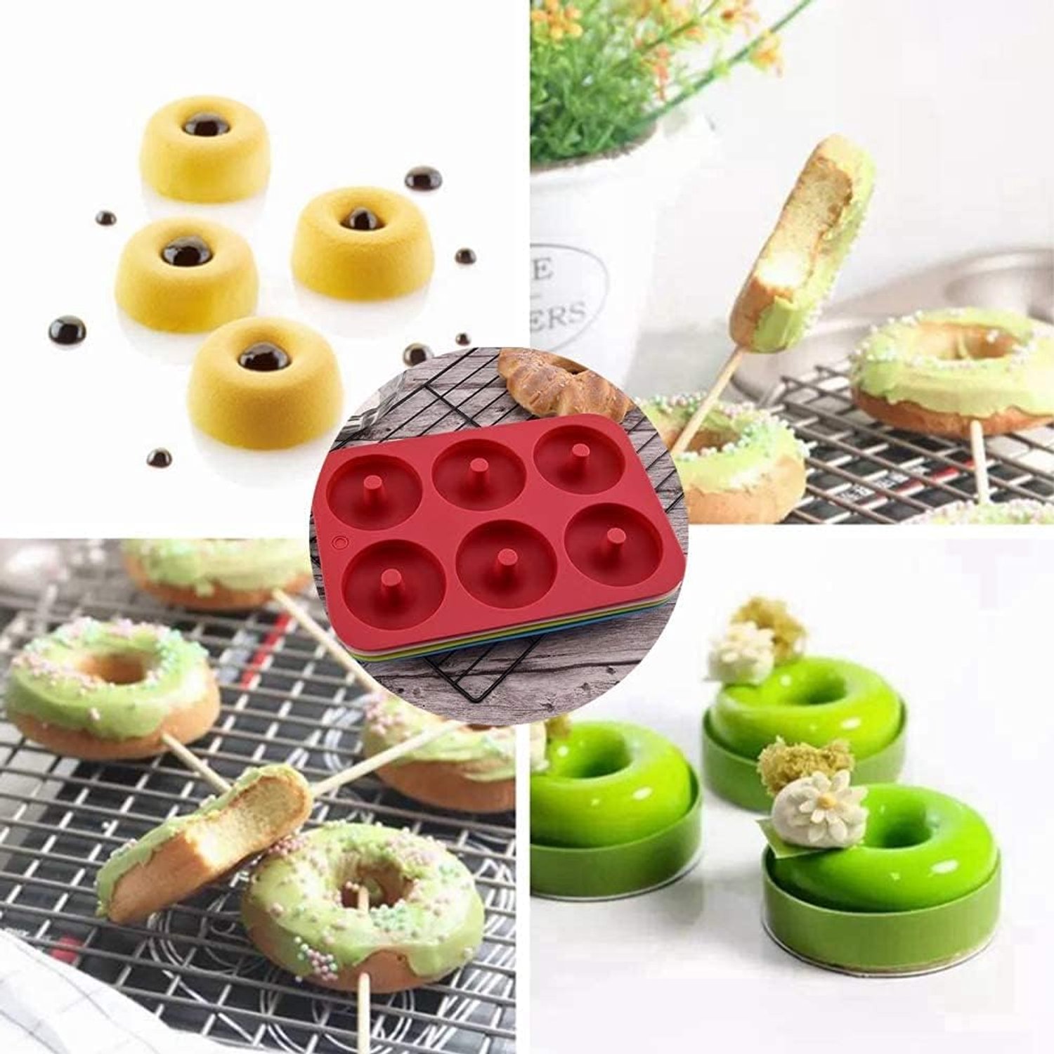 Donutpan, 2 stuks siliconen donutvorm met anti-aanbaklaag voor 6 donuts 3,2 inch, bagelpan, bakmaat 28 x 20 cm - Homevero