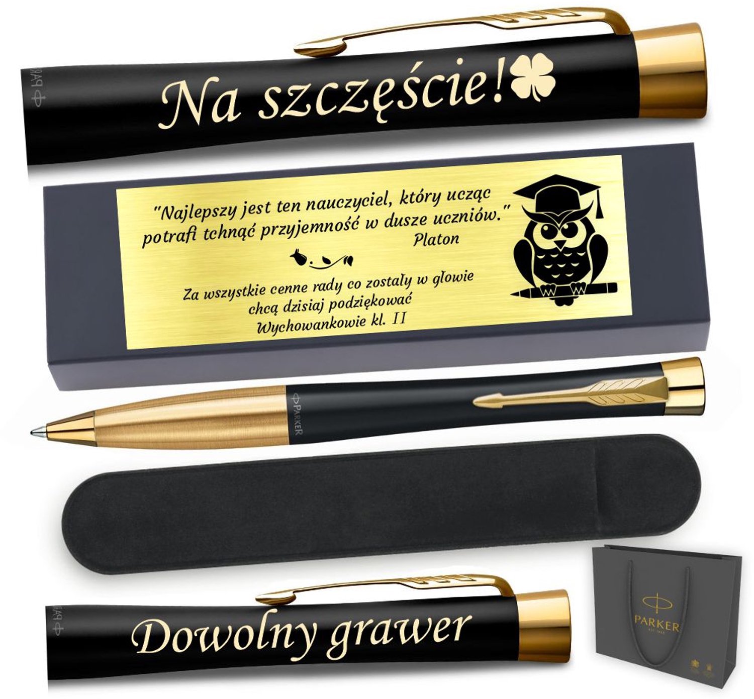 Parker Urban GT Pen Zwart met Gravure & Gouden Plaquette - Luxe Cadeau