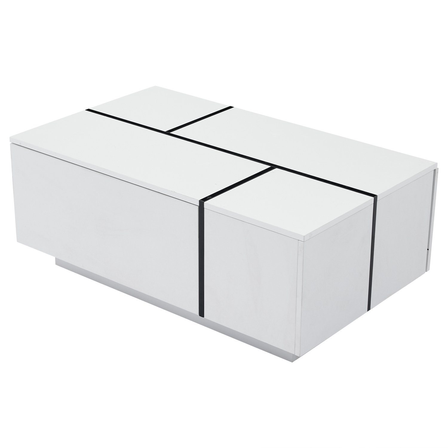 SONNENH Salontafel met 4 laden - Wit hoogglans blad en zwarte lijnen - 100 x 60 x 40 cm