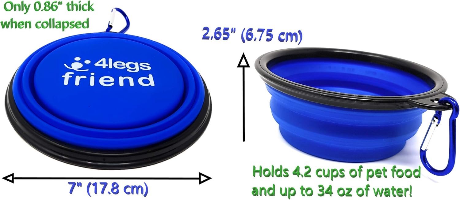 Set of 2 Small & Large Folding Pet Bowls with Carabiner Clip - ShopVlot